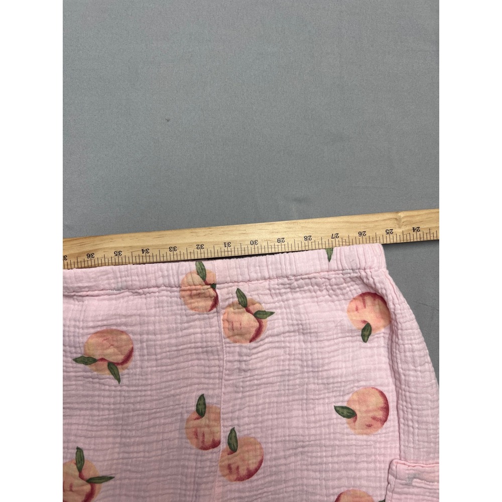 Pink Peach Print Cotton Gauze Pajama Set Lace Trim Long Sleeve Pants M - Picture 6 of 7